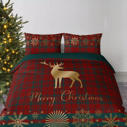 Detexpol Christmas Dreams 5824 A w kratę z reniferem Merry Christmas– pościel bawełniana świąteczna 100% bawełna