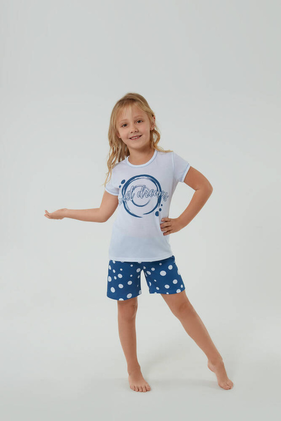 Piżama dla dziewczynki Raba Italian Fashion - biały/druk niebieski