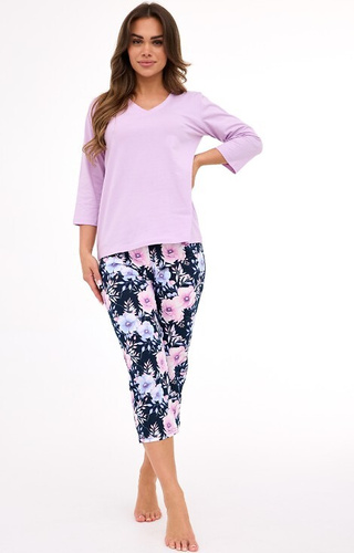 Cornette 389/463 Natalie 2 – Piżama damska bawełniana, kwiatowe spodnie