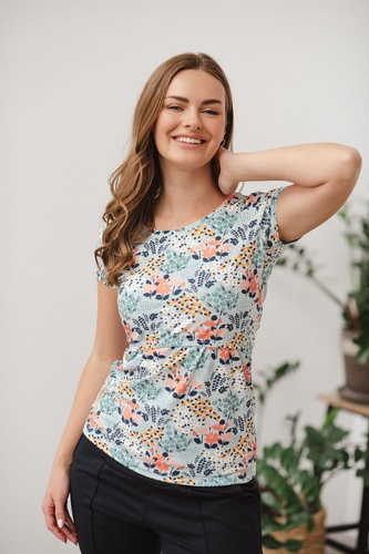 Bluzka do karmienia i ciążowa z krótkim rękawem Milk Shirt Milk&Love łąka na błękitnym