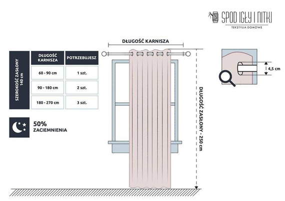 Zasłona gotowa na przelotkach Viva do salonu Spod Igły i Nitki srebrny