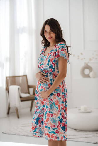 Sukienka ciążowa i do karmienia Lovely Dress Midi Milk&Love paisley na jasnym