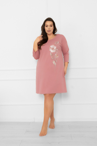 Damska koszula nocna Akita – bawełna, długość do kolan, rękaw 3/4 Italian Fashion