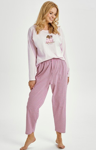 Damska piżama Elisa 3434 Taro – bawełna, długi rękaw, spodnie w kratkę