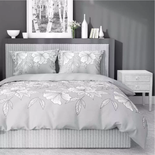 Pościel satynowa kwiaty 5086 B Home Satin Detexpol szary 