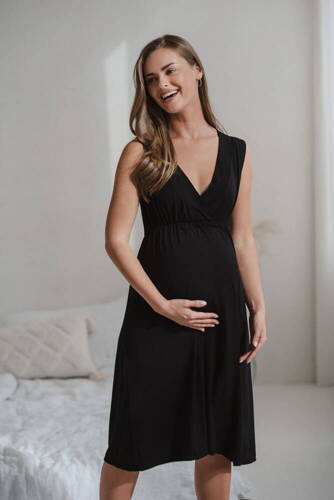 Koszula nocna ciążowa i do karmienia z bambusa Star Light Milk&Love czarny