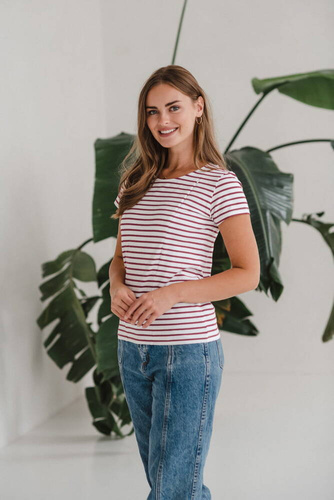 Bluzka do karmienia z krótkim rękawem Milk&Love bordowa w paski