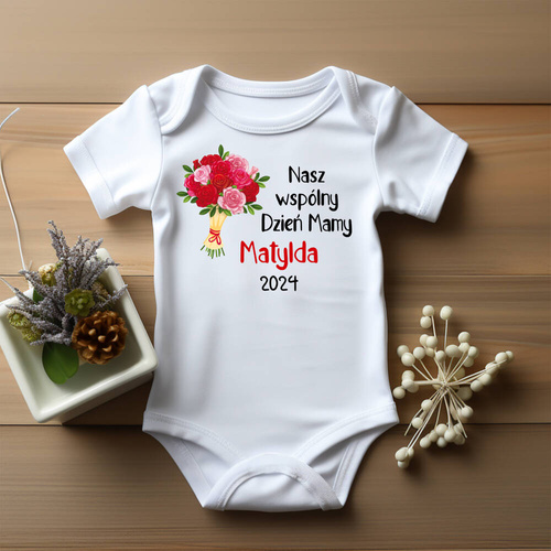 Body krótki rękaw ""Nasz współny Dzień Mamy z imieniem" Moocha biały