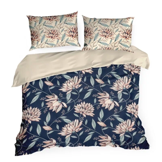 Pościel satynowa liście Nika 49 Eurofirany granatowy