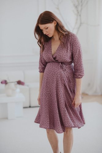 Sukienka ciążowa i do karmienia rękaw 3/4  Milk Shake Milk&Love liliowa w groszki