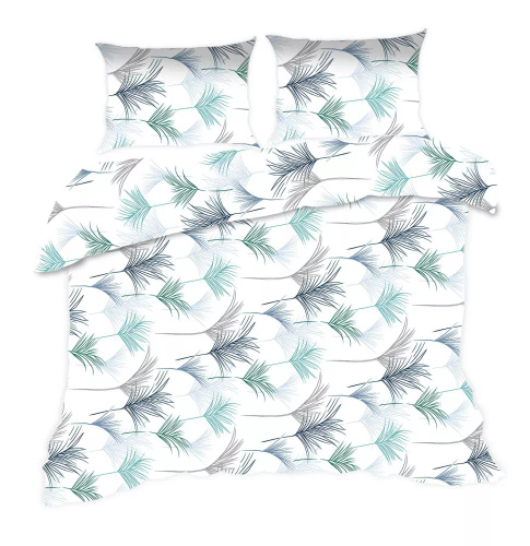 Komplet pościeli bawełnianej Classic E24 Karo 1817N liście biała niebieska – 100% bawełna, mocny splot, 2 elementy