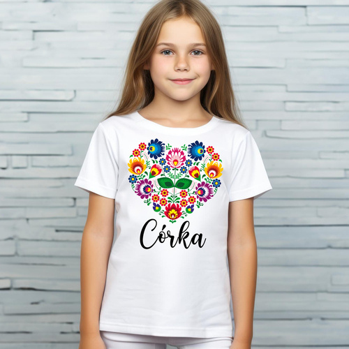Koszulka dziecięca "Córka serce folk" Moocha biały