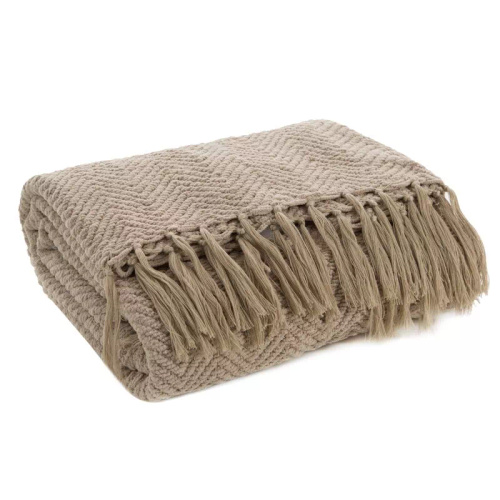 Koc narzuta z frędzlami Milo Eurofirany beżowy 