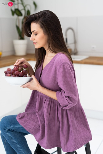 Tunika z muślinu organicznego Mother Nature Milk&Love wrzosowy