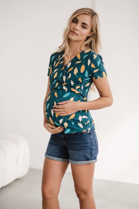 Bluzka do karmienia i ciążowa Milk Bar Milk&Love turkusowy w listki