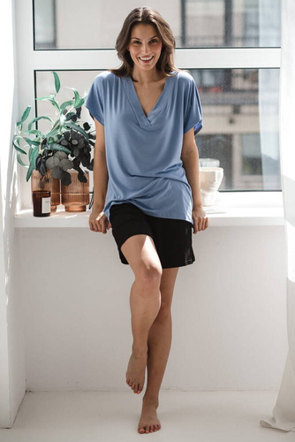 Bambusowe spodnie od piżamy ciążowej krótkie Moon Milk&Love czarny 