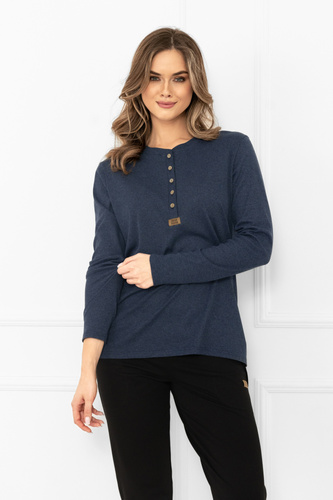 Italian Fashion Gordo granatowa – bawełniana bluzka damska z długim rękawem i kołnierzykiem polo