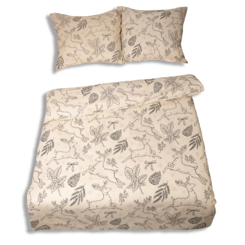 Pościel flanelowa świąteczna renifery F-86 Matex kremowy