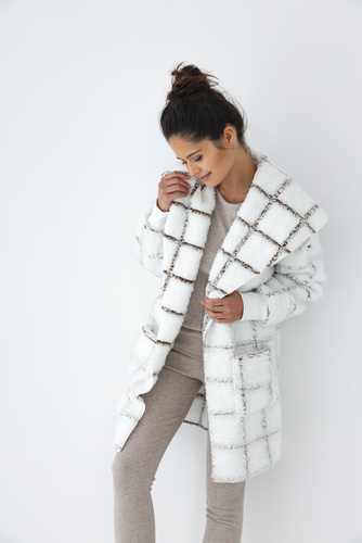 Kardigan Szlafrok Delphine Sensis - biały-kratka