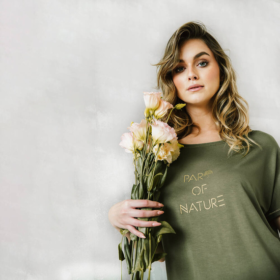 Piżama Damska krótki rękaw, 3/4 spodnie Natura Italian Fashion - khaki