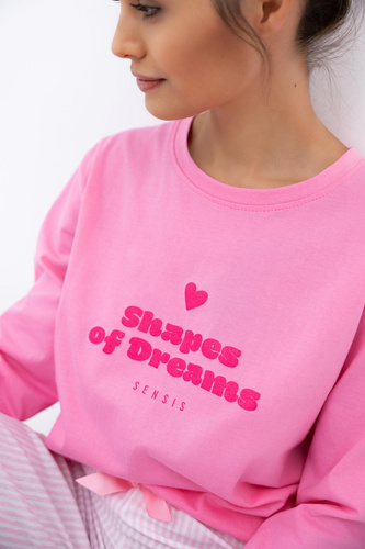 Damska piżama Malaya Sensis – bawełniany komplet z nadrukiem i kokardką