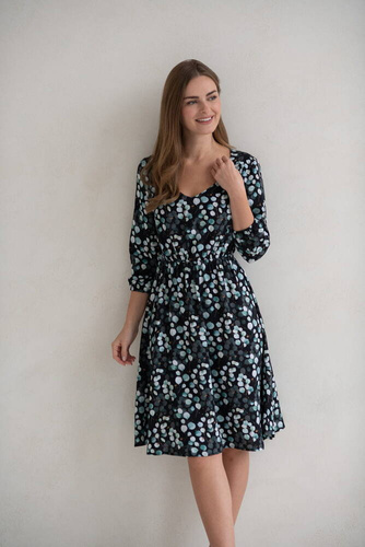 Sukienka ciążowa i do karmienia Lovely Dress Midi rękaw 3/4 Milk&Love w listki eukaliptusa