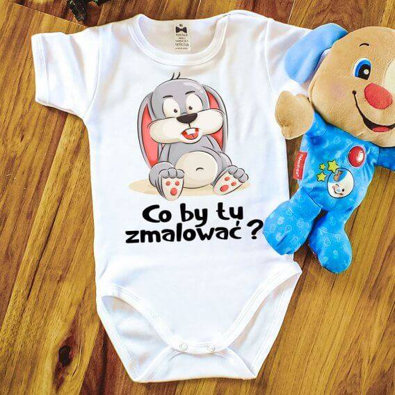 Body krótki rękaw "Wielkanoc – Co by tu zmalować?" Moocha biały 
