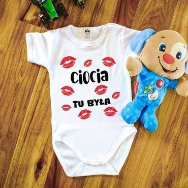 Body niemowlęce krótki rękaw "CIOCIA tu była" Moocha biały