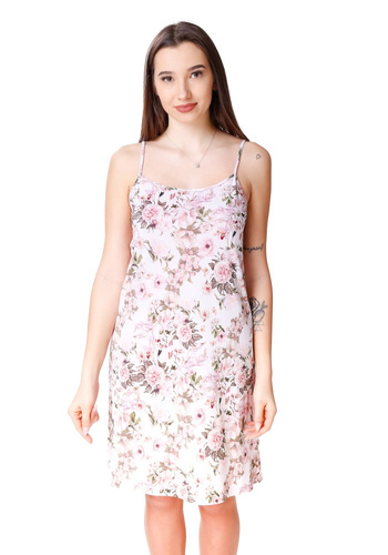 Koszula nocna na ramiączkach 86461 Kamelia Mewa różowy kwiaty