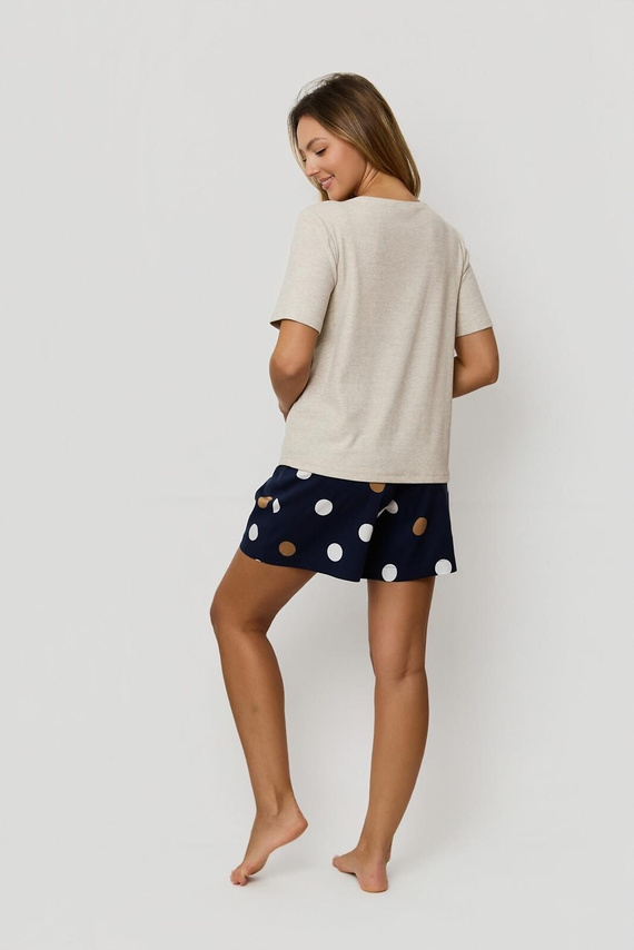 Piżama Mefemi by Nipplex Oceane – wiskozowa, z prążkowaną koszulką i szortami w grochy