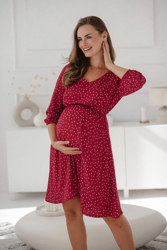 Sukienka ciążowa i do karmienia Lovely Dress Midi rękaw 3/4 Milk&Love czerwona w groszki