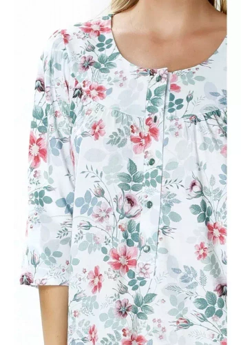 Koszula nocna 86410 Adelajda z rozpinanym dekoltem Mewa kwiaty 