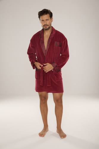De Lafense Noble 866 – męski szlafrok welurowy z bawełny, krótszy fason