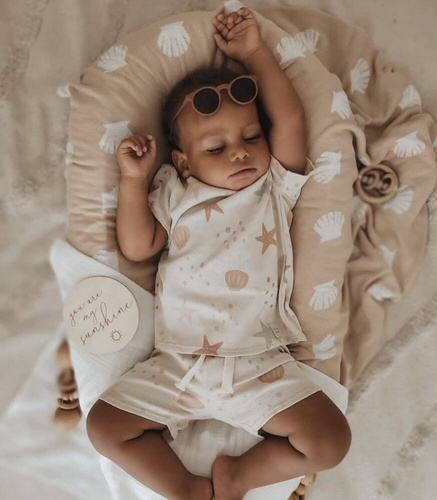 Dwustronny kocyk dziany Ocean YOSOY - beżowy/biały