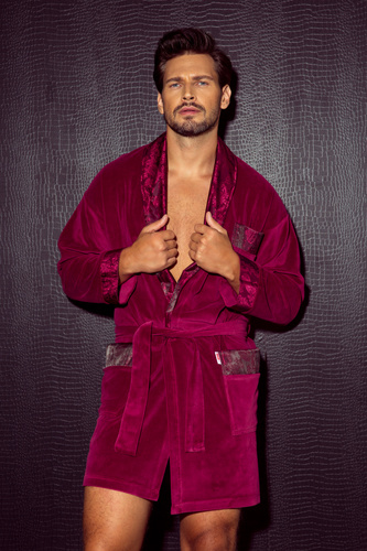 De Lafense Noble 866 – męski szlafrok welurowy z bawełny, krótszy fason