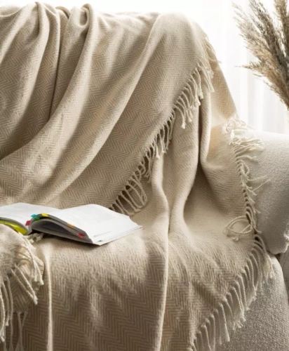 Koc narzuta z frędzlami Pled 7 Eurofirany beżowy