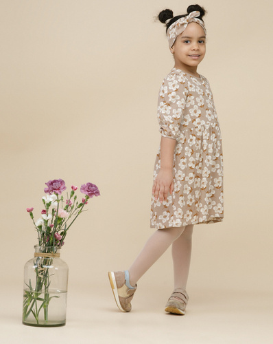 Sukienka z długim rękawem Tres Bien Pinokio - beżowe kwiaty