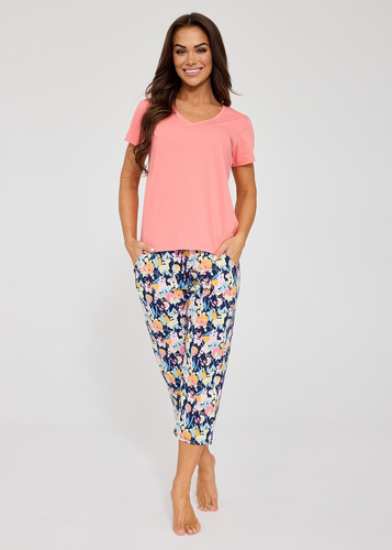 Bawełniana piżama damska Cornette Violetta 875/338 – koszulka V, spodnie 7/8