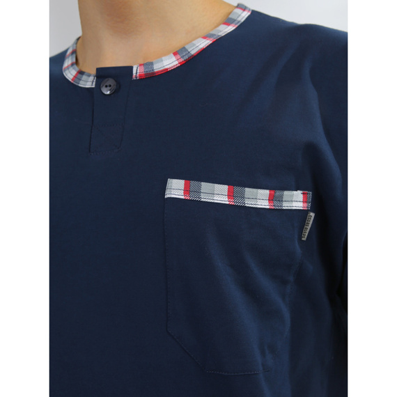 Bawełniana piżama męska, krótki rękaw i spodenki Jasiek Sesto Senso - granatowy