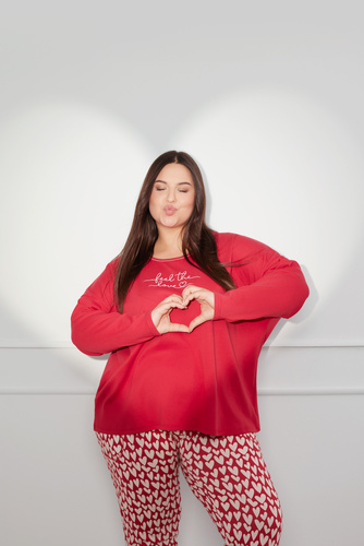 Piżama Damska długi rękaw, długie spodnie Evora Italian Fashion - czerwony/druk