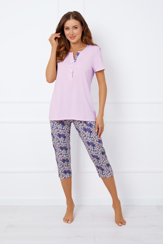 Piżama Damska i do karmienia krótki rękaw, 3/4 spodnie Carbonia Italian Fashion - różowy/druk 
