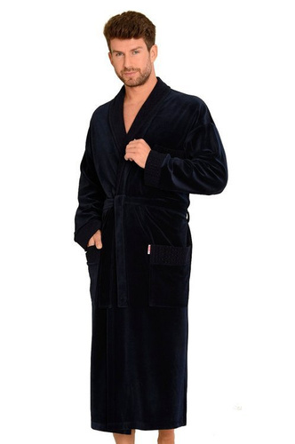 712 Welur szlafrok męski De lafense - granatowy