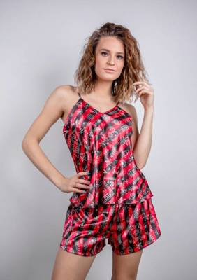 Piżama Damska Satynowa DK-KK DKaren - czerwony 012