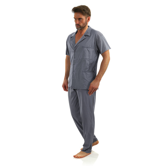 Bawełniana piżama męska, rozpinana Sesto Senso - kotwiczki grafit