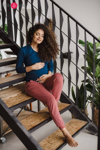 Bluzka do karmienia i ciążowa z dekoltem w serek Milk Shirt poseidon 