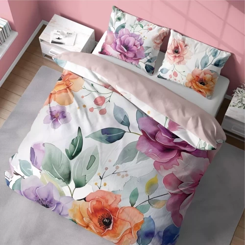 Pościel z mikrofibry kolorowa kwiaty 5309 A Detexpol różowy