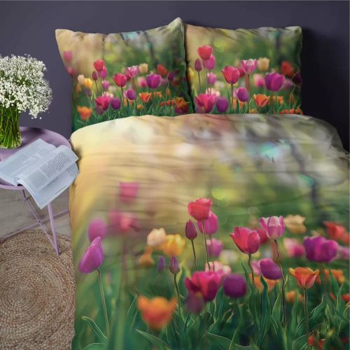 Pościel z mikrofibry 5318 A tulipany Detexpol zielony 