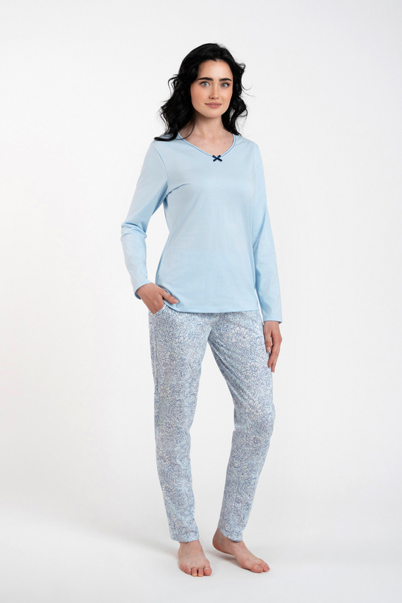 Piżama Damska długi rękaw, długie spodnie Salli Italian Fashion - niebieski/druk