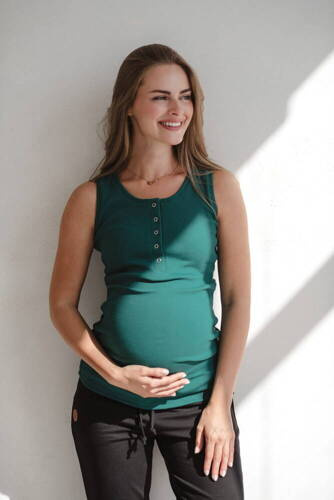 Koszulka ciążowa do karmienia w prążki na ramiączkach Tummy Milk&Love butelkowa zieleń