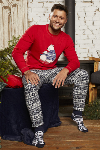 Piżama Męska długi rękaw, długie spodnie Arktyka Italian Fashion - czerwona